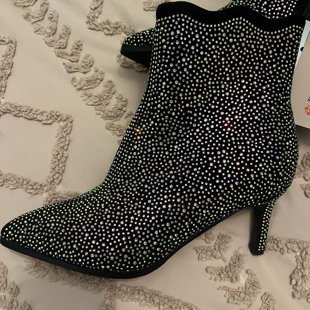 Elegant Black Rhinestone Ankle Boots